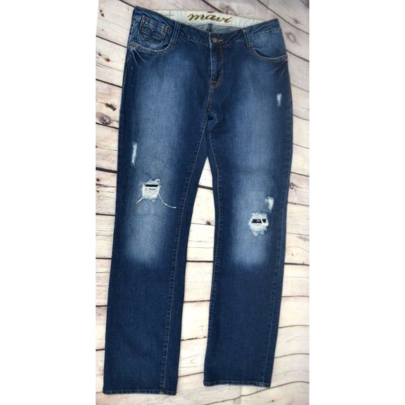 MAVI JEANS Women's Vanessa Mid Rise Straight Jeans SIZE 32/32 Dark Wash Distress - Picture 6 of 9